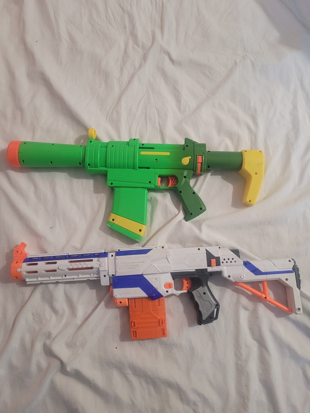 Nerf Green and Yellow Foam Dart Blaster with White and Blue Rifle Set